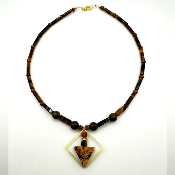 17" Revived Tiger's Eye, Picture Jasper, and Azurite beaded necklace! - Picture 1 of 13